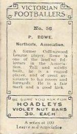 1933 Hoadley's Victorian Footballers #56 Percy Rowe Back